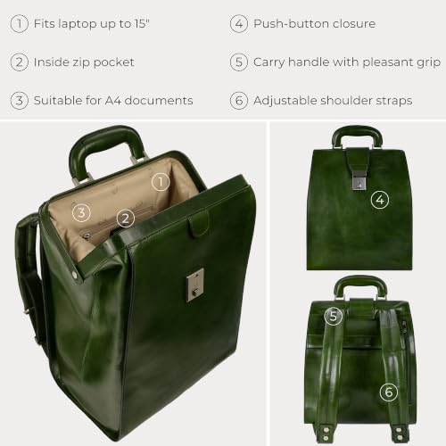 Image of Time Resistance Leather Backpack for Men and Women - Business Rucksack Laptop Bag (Green)
