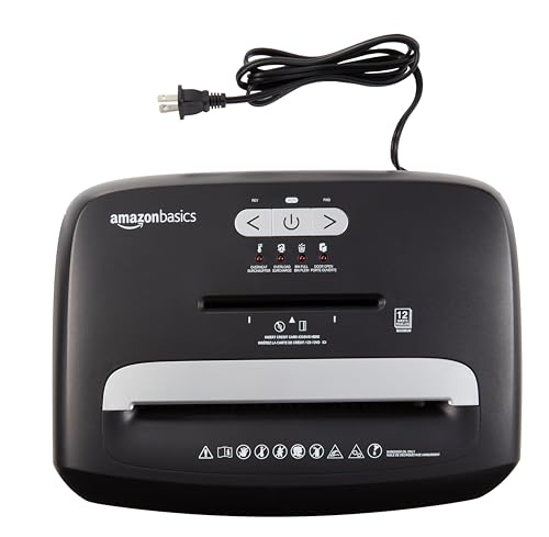 Image of Amazon Basics 12 Sheet High Security Micro Cut Paper, Credit Card and CD Shredder with 6 Gallon Easy Emptying Bin, Casters, Black