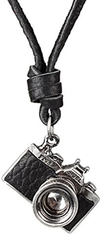 Broda Rui Vintage Mens Women Unisex Genuine Miniature Camera Pendant Crystal Leather Necklace
