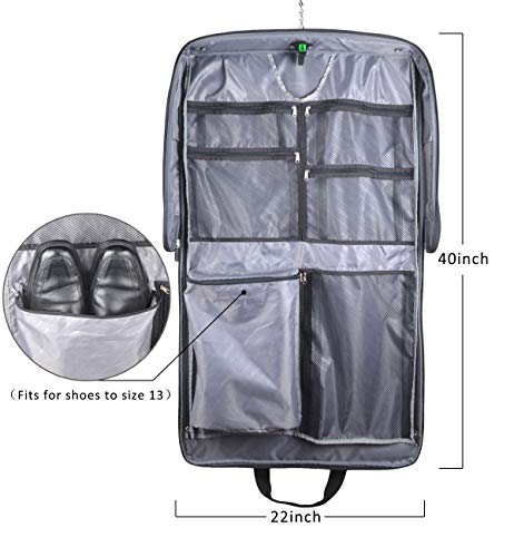 Foldable Carry On Garment Bag Fit 3 Suits, 44-inch Suit Bag for Travel and Business Trips with Shoulder Strap3