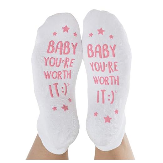 Kindred Bravely Labor and Delivery Inspirational Fun Non Skid Push Socks for Maternity -"Baby You're Worth It!" Pink