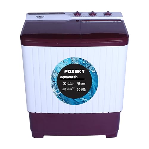 Image of Foxsky 7.5 kg Semi-Automatic Top Load Washing Machine Appliance (Aqua Wash, MAROON)