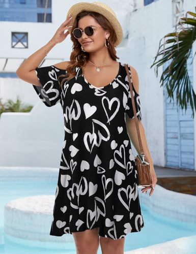 Image of JollieLovin Womens Plus Size Short Sleeve Cold Shoulder V Neck T-Shirt Dress with Pockets