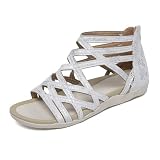 Sandalias romanas de gladiador para mujer, ajuste ancho, correas cruzadas, cremallera trasera, puntera abierta, correa de tobillo con tiras huecas, cómodas, para caminar, senderismo, al aire libre