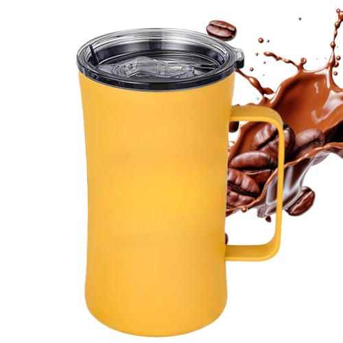 Lnhgh Taza de café con asa – Taza de camping con tapa – 600 ml multiusos antigoteo para senderismo, oficina, camping y viajes
