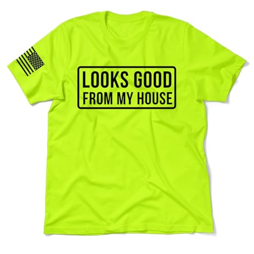 Hi Vis, Hi Viz Looks Good Cotton/Poly Blend Half-Sleeve Safety T-Shirt, Funny Work Shirts for Men, Safety Yellow, X-Large