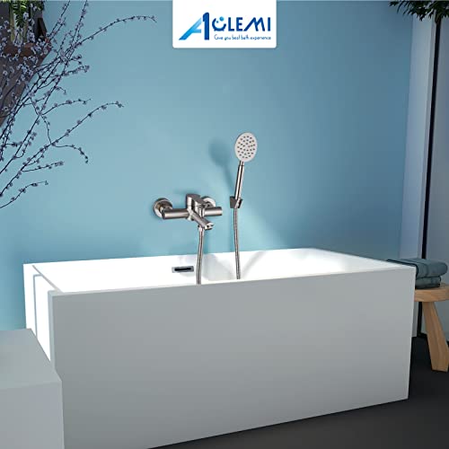 Aolemi Brushed Nickel Bathtub Faucet Wall Mount Only Tub Filler With Handheld Sprayer 6 Inch Centre Single Handle Shower Mixer Taps Sus304 Stainless Steel For Bathroom thumb #1