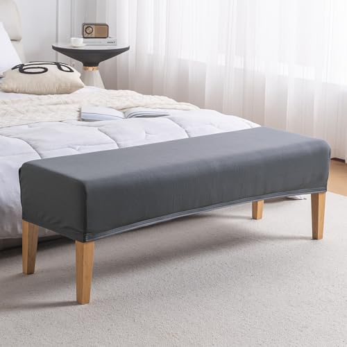 Image of HOKIPO 'SereneSolids' 140 GSM Elastic Stretchable Dining Bench Cover, Grey (AR-6245-GRY)