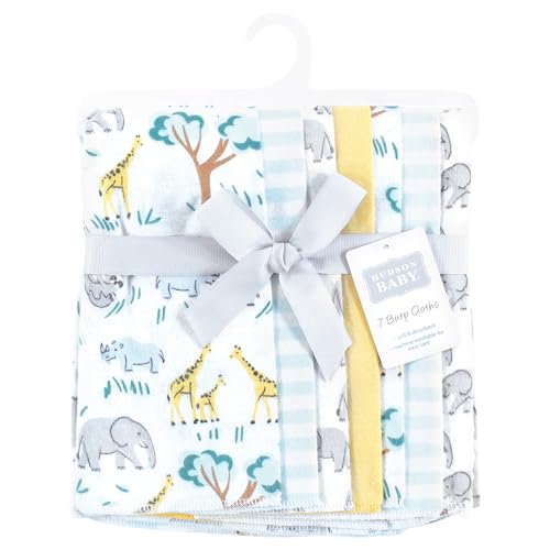 Image of Hudson Baby Unisex Baby Cotton Poly Flannel Burp Cloths, Safari Friends 7 Pack, One Size
