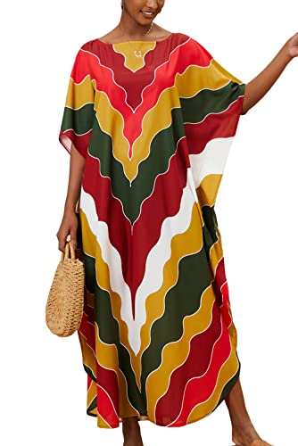 YouKD Vestido largo de caftán maxi bohemio para mujer, amplio, para playa, con mucha cobertura, tipo kimono, talla única, ropa de estar por casa, Talla única