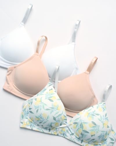 Rene Rofe Girls' Training Bra - 3 Pack Padded Wire-Free A-Cup Girls Sports Bra Cami - Breathable Training Bras for Girls3