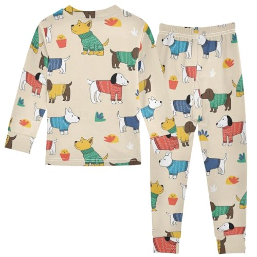 Pajama Sets Long Sleeve Dogs Wearing Sweaters Pattern Print Soft Comfy Sleepwear 2 Piece PJS 3-8T3