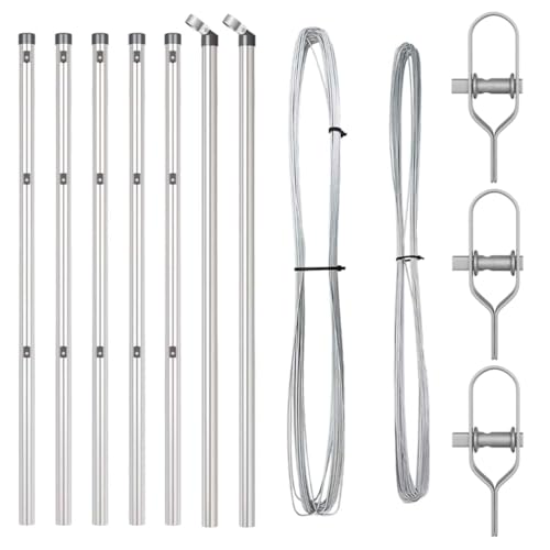 vidaXL Zaunpfosten 7 pcs Silber Ø32mm 80 cm Verzinkter Stahl, Garten- und Terrassenpfahl, modern, robust, wetterfest, höhenverstellbar, sichere Lösung