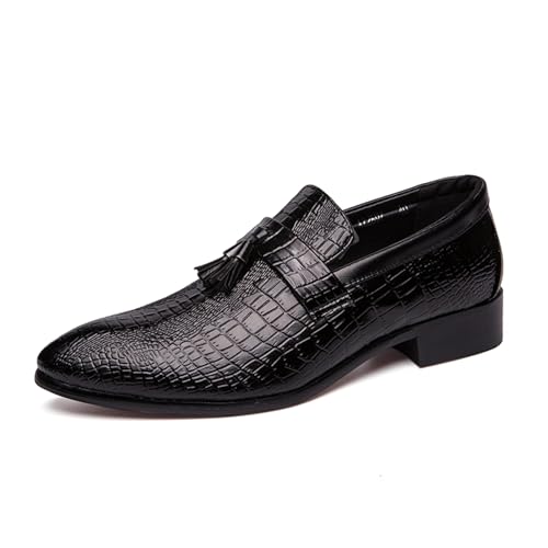 Zapatos de vestir formales para hombre, de piel con estampado de cocodrilo, sin cordones, para fiestas, bodas, Black, 38 2/3 EU