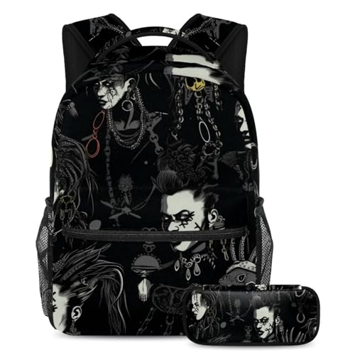 Sac à dos Skull Punk avec trousse : fini le désordre dans les affaires d'école