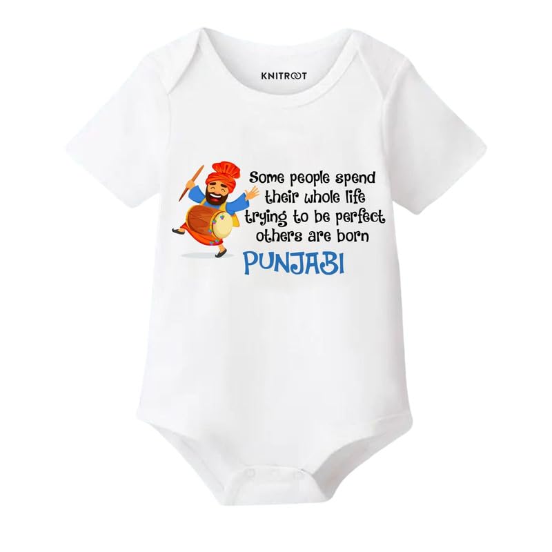 KNITROOT New Born Theme, Others Are Born Punjabi, Onesies, Unisex Baby Kids Half Sleeve Cotton Lycra Romper, Sleepsuit, Bodysuit, 0-12 Months, Infant Cloths for Boys & Girls
