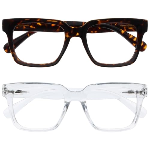 Image of OPULIZE ERA Blue Light Blocking Reading Glasses for Women & Men-Anti-Glare-UV400 Protection-Oversized Frame-Computer and Screen Glasses-Brown Clear-+3.50(Pack 2 of with 2 Pouches)