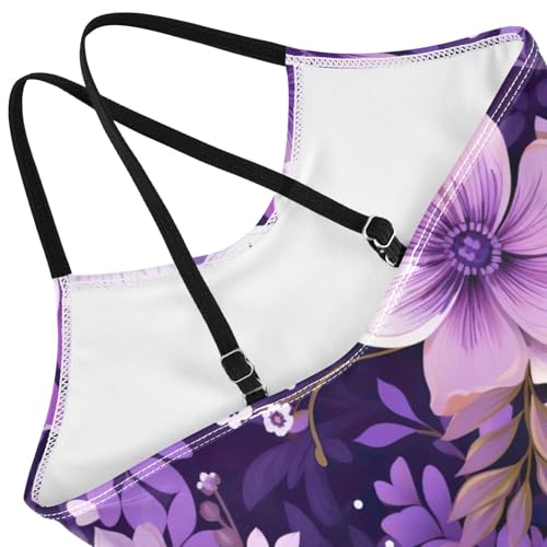 Flowers Floral Purple Girls One Piece Swimsuit Beach Swimwear 208506094