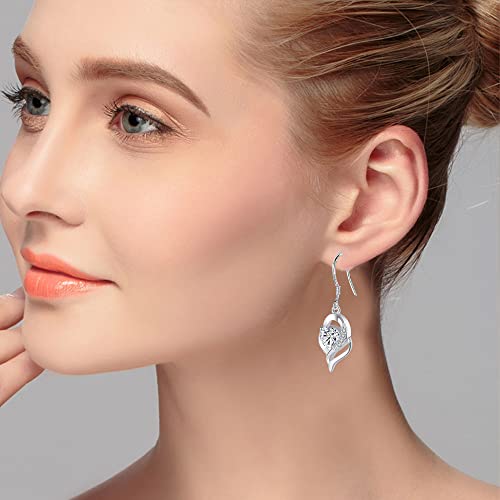 Vavhoo Dangle Plated Silver Nickel Free Earrings For Women Girls Teens Fashion Heart Dangle Drop Sparkly Crystal Earrings For Women Girls Teens (White) #TOP2