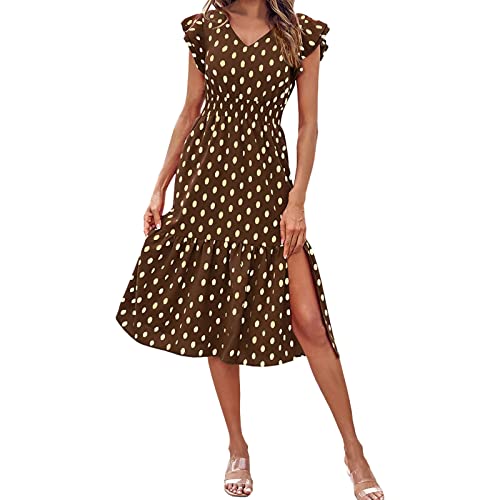 Tops casuales de verano para mujer, con volantes, sin mangas, cuello en V, vestido midi fluido, elegante vestido de cóctel con abertura, vestidos de cóctel de algodón para mujer, blusa holgada, tops