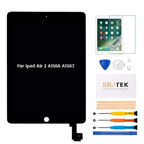 SRJTEK For Apple iPad Air 2 9.7" 2014A1566 A1567 換修理用lcdとタッチスクリーン アセンブリ 液晶とフロントパネル 外部と内部スクリーン タブレットディスプレイ交換部品 修理パーツ+強化ガラスブラック