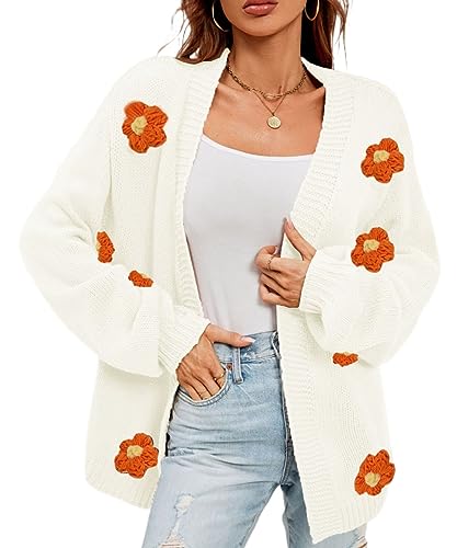 Image of Womens Y2K Cute Cardigan Sweaters Open Front Cropped Flower Knit Jacket Vintage Preppy Aesthetic 90s Clothes Kawaii Sweater