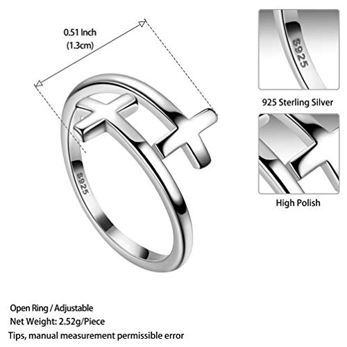 S925 Sterling Silver Polished Cross Ring Women Adjustable Double Wrap Sideways Cross Ring Easter Gifts For Women Mom Daughter Girls Inspirational Jewelry Christian Gifts For Her Wife Men Friend Fr009W #TOP6