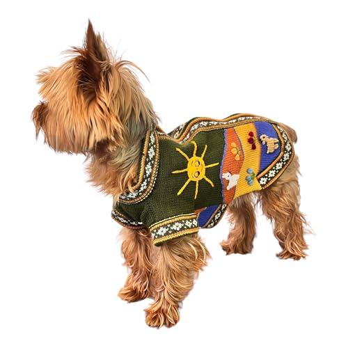 Handmade Peruvian luxury dog sweater. MILITARY GREEN COLOR. SIZE 6 for dogs approx. 13-16lbs.