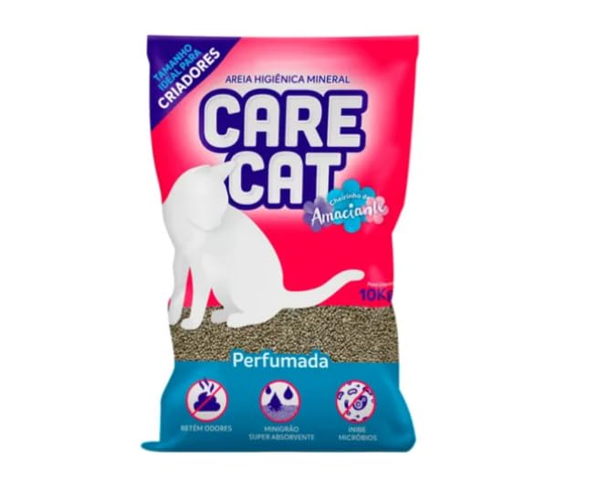 Areia Higiênica Carecat Perfumada, Superabsorvente, Mini Grãos, 10kg