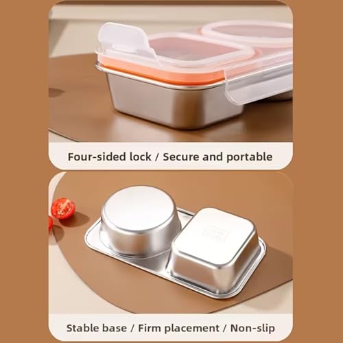 Image of Motka Stainless Steel Bento Lunch Box with 2 Compartment | 460 ml Leakproof Lid, Portion Control Meal Box | BPA Free Food Storage Container | Dishwasher, Freezer Safe | Office School Travel - Orange