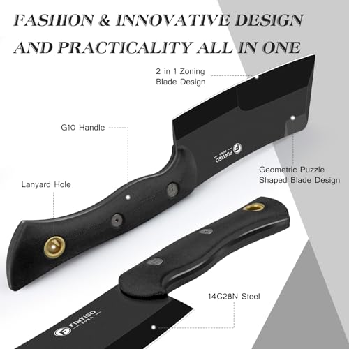 Image of 5.5 Inch Butcher Knife, 2-in-1 Chef & Meat Cleaver Knife with Sheath, Multipurpose Full Tang G10 Handle Kitchen Knives for Bone Chopping, 14C28N High Carbon Stainless Steel for Home and Outdoor