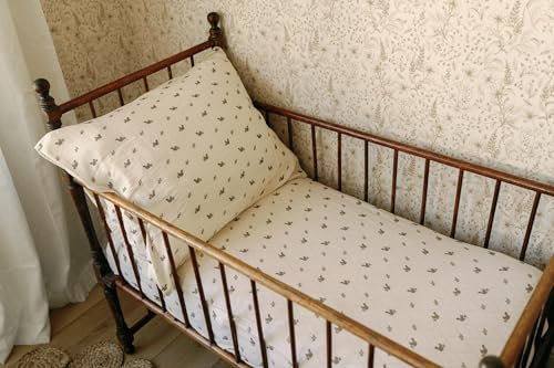 Image of Oilo Crib Sheet, Breathable, Fitted, Organic Cotton Jersey, 300-Thread, Machine Wash, Fits Standard Crib (28 inch x 52 inch x 9 inch), Toddler Bedding, Heirloom Organic Collection, Squirrel