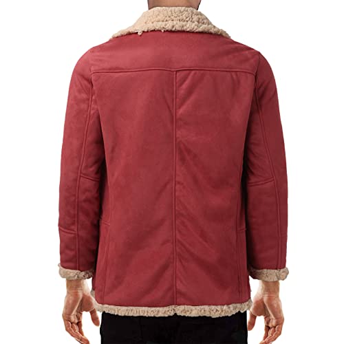 Leren herenjas, gewatteerde lange mouwen, reverskraag, heren winterjas, plussize, vintage mantel, schapenvacht jas, jas, sweatshirt, mantel - Image 5