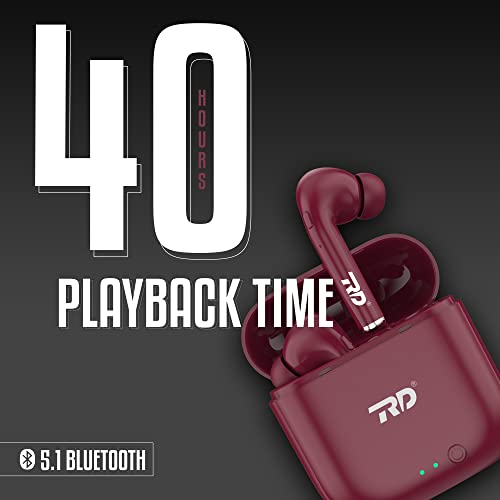 Image of RD TWS-140 Earbuds with 10mm Drivers, 40H Playtime, Upto 80ms Low Latency for Gaming, ENC Noise Cancellation, Truly Wireless Bluetooth 5.1 Earbud | IPX4, Voice Assistance | 6 Months Warranty | Maroon