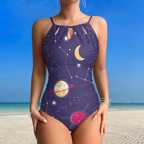 Maillot de bain une pièce galbant couleur planète spatiale chic - 2