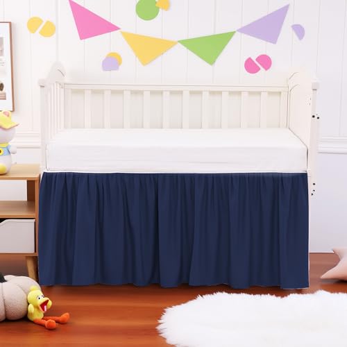 Image of Crib Bed Skirt Dust Ruffle 100% Cotton - Natural, Soft, Breathable for Baby's Delicate Skin, Nursery Toddler Crib Bed Skirt for Baby Boys Girls, Fits Standard Cribs 28 inch x 52 inch with 14 inch Drop