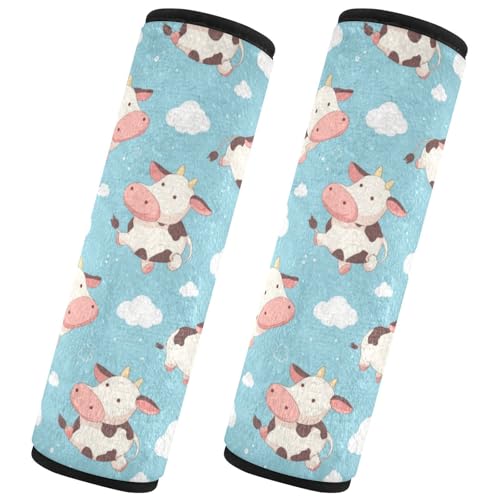 Seat Belt Covers 2 Pack Little Cow Clouds Car Seat Strap Covers Super Soft Blue Sky Car Seat Neck Cover for Boys Girls Adults Babies M