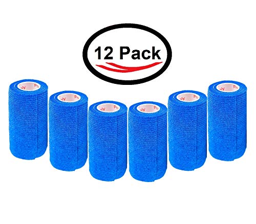 Image of 4 Inch Vet Wrap Tape Bulk (Blue) (Pack of 12) Self Adhesive Adherent Adhering Flex Bandage Grip Roll for Dog Cat Pet Horse
