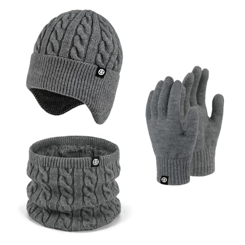 Winter Beanie Hat Scarf Set Ear Covers Touchscreen Gloves for Men...