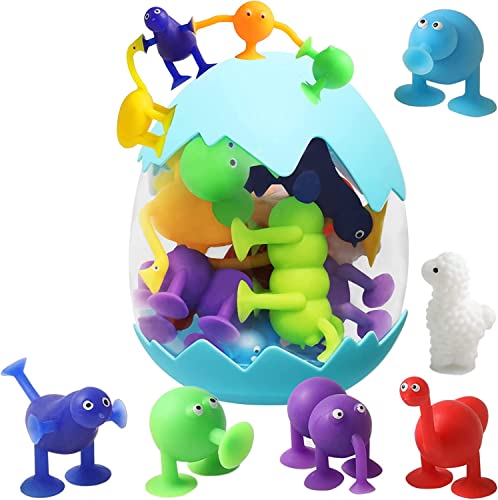 Jouets à Ventouse Silicone, 12PCS Jouet d'Aspiration pour Enfants, Jouets Sensoriels Interactifs, Jouets de Bain, Petits Animaux, œufs de Dinosaure, Peut être Assemblé, pour Fenêtres, Baignoires, etc
