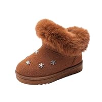 AMhomely Girls Winter Snow Boots-Fleece Lined Ankle Boots,Snowflake Decor,Faux Fur High Top Shoes,Slip on,Anti-Slip,Thicken Warm Walking Shoes for Outdoor Casual Christmas Festive Party,3-12 Years