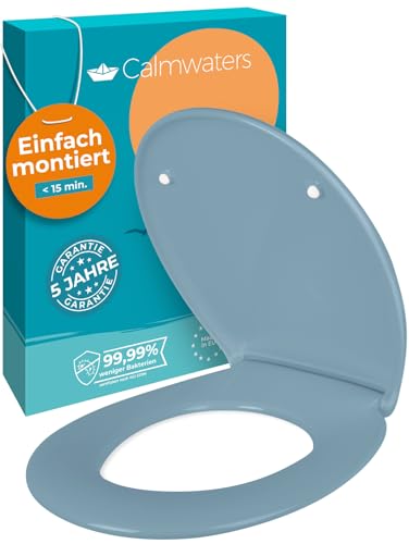 Calmwaters® Premium WC Sitz einfache Montage, Toilettendeckel bis 250 kg, Made in EU, antibakterieller Duroplast, Absenkautomatik, 2 Montage Optionen, abnehmbar, Klobrille, oval, Bermuda-Blau Calmwaters® Premium WC Sitz einfache Montage, Toilettendeckel bis 250 kg, Made in EU, antibakterieller Duroplast, Absenkautomatik, 2 Montage Optionen, abnehmbar, Klobrille, oval, Bermuda-Blau