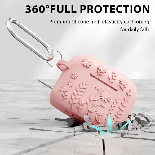 AIRSPO Airpod Pro 2nd Generation Case, 3D Floral Embossed Soft Silicone Protective Cover with Cleaner Kit for Apple Airpods Pro 2nd 1st Gen Case with Keychain (Light Pink, Airpods Pro 2/Pro 1) by AIRSPO - Image 3