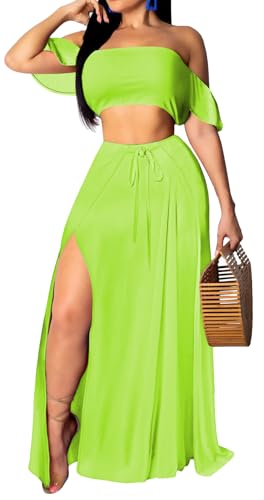 Image of Sexy Two Piece Sets for Women Vacation Elegant Sleeveless Top Long Split Maxi Dress Beach Swimwear