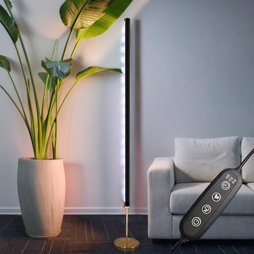 Standing Grow Light for Indoor Plants: 59 Inch Full Spectrum Plant Lights with Auto Timer and 2 Modes, Vertical Floor Plant Growing Lamp with Brass Base, Gifts for Plant Lovers, Black