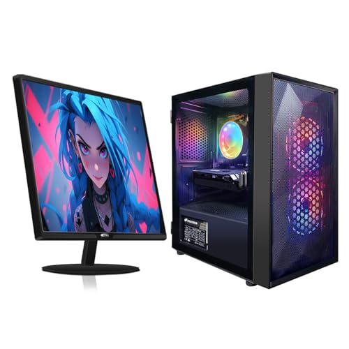 STGAubron Gaming PC Bundle with 24 Inch FHD LED Monitor- Intel Core i5 up to 3.6G, Radeon RX 550, 16G RAM, 512G SSD, RGB Fan x2, Windows 11 Home