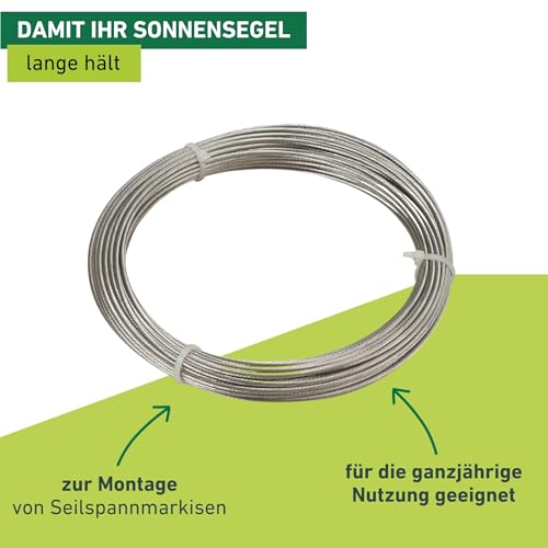 Windhager Edelstahlseil zur Montage und Spannen von Seilspannmarkisen und Sonnensegeln, 14m x 2mm