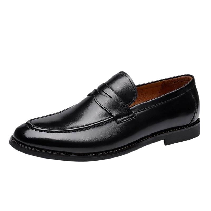 Formal Men Casual Shoe Pointed Toe Flat Black Leather Shoes for Men Slip-on Retro Designer