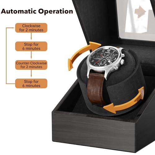 Image of Racokky Watch Winder for Automatic Watches, Anti-Magnetic Single Watch Winder Box for Rolex, Luxury Wooden Case, Quiet Japanese Motor, Soft Velvet Pillow, Battery or Type-C, Premium Gift for Men