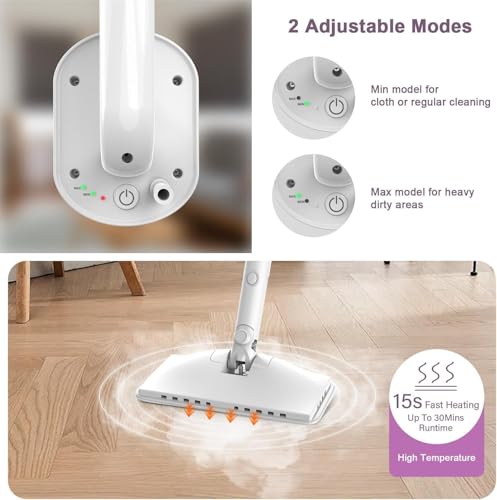 Image of 6-in-1 Steam Mop, 1200W Rotated Steam Cleaner for Home, 2 Modes, 400ML Removable Tank, 23FT Power Cord, 2 Pads, Multi-Surface Steamer for Hard Floor, Laminate Floor, Tiles Cleaning (First Frost)
